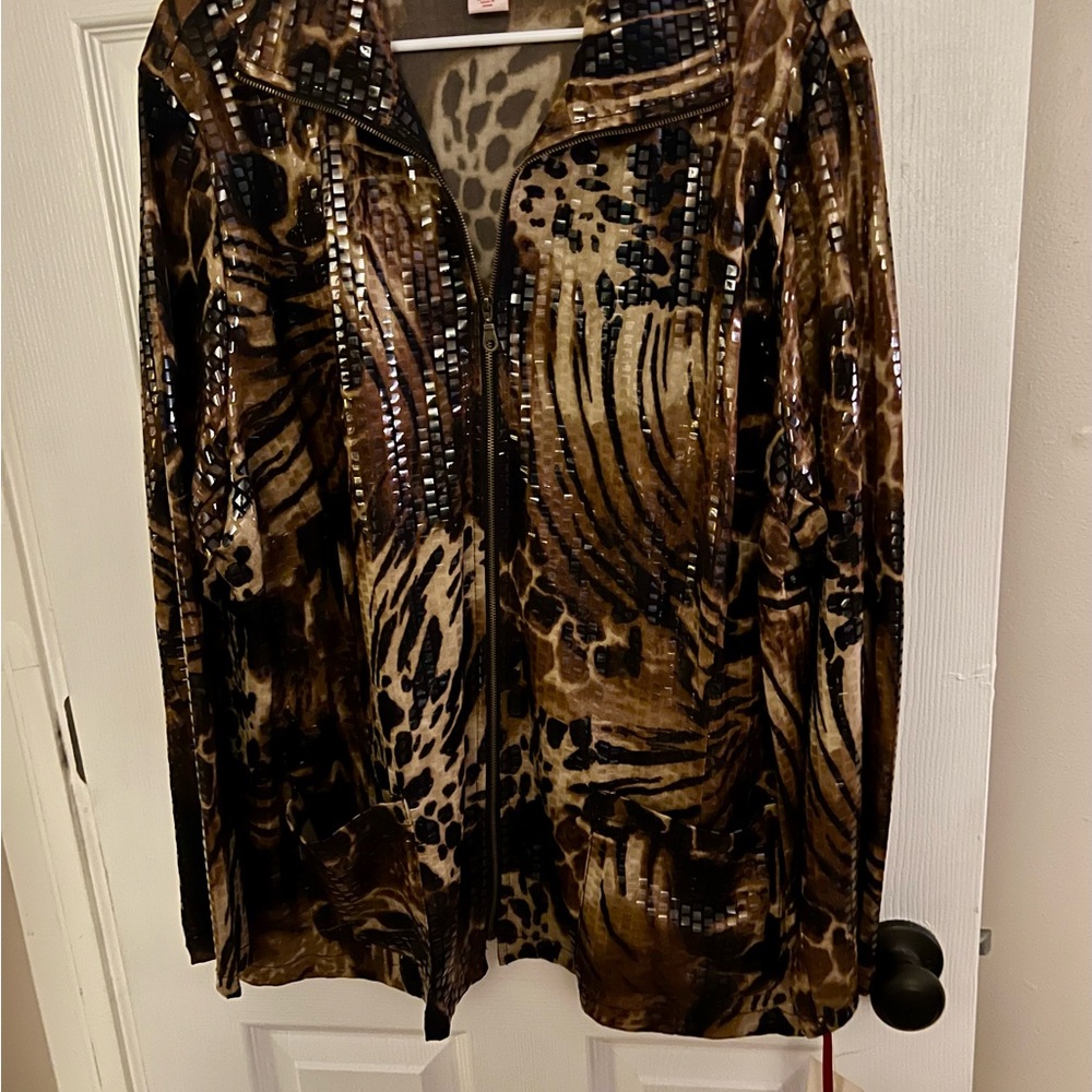 Ruby Rd. Animal Print Jacket with Sequins - Brown… - image 1